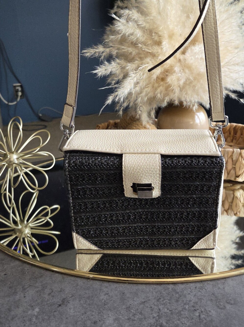 Steve Madden Black Woven Raffia Style Crossbody | Coastal Chic